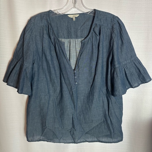Lucky Brand, women’s bell sleeve peasant top, size M, blue - Picture 1 of 7